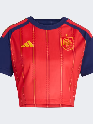 Camiseta_corta_primera_equipacion_Espana_26_Rojo_KE8079_01_laydown 2026 Spain Home Women Cropped Jersey
